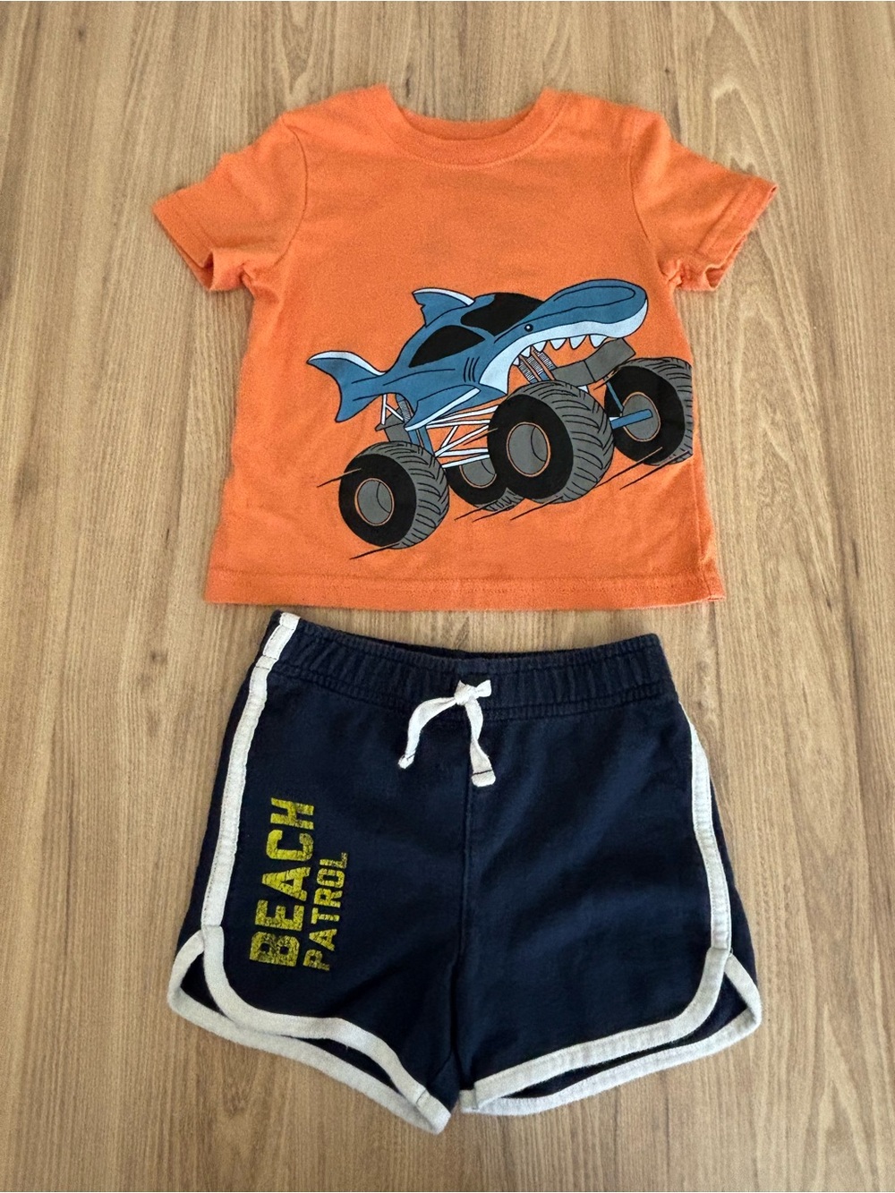 okie dokie / jumping beans 18M shark truck tee & “Beach Patrol” shorts set